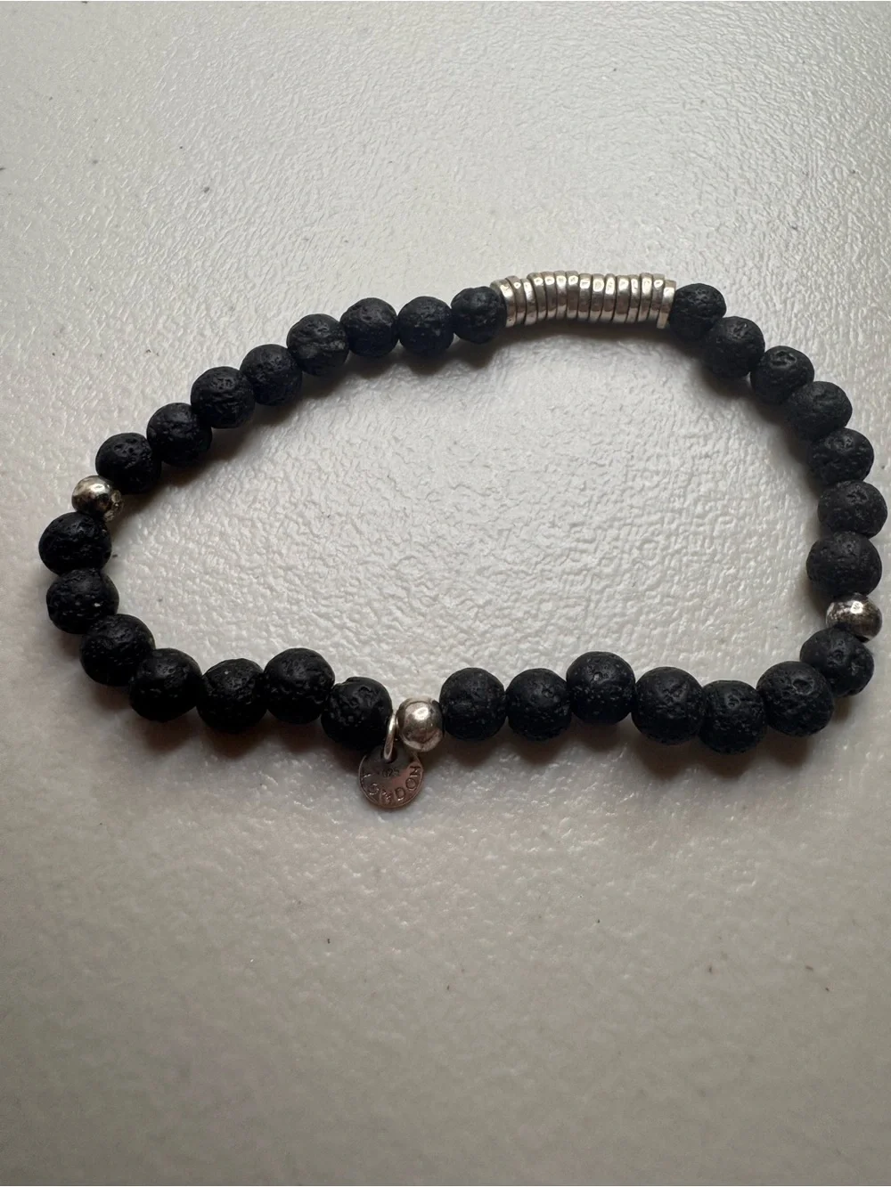 Authentic Tateossian London Lava Stone Beaded Bracelet Sterling Silver 925